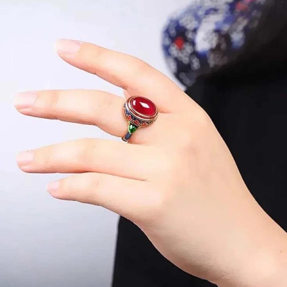 Ethnic Vintage Red Cabochon Enamel  Ring |Artisan Ethnic Luxe - Picture 9 of 9